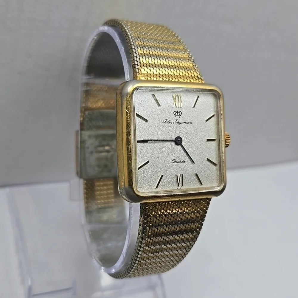 Rare Vintage Mens Jules Jurgensen 4154 Watch 29mm Gold Tone Square New Battery